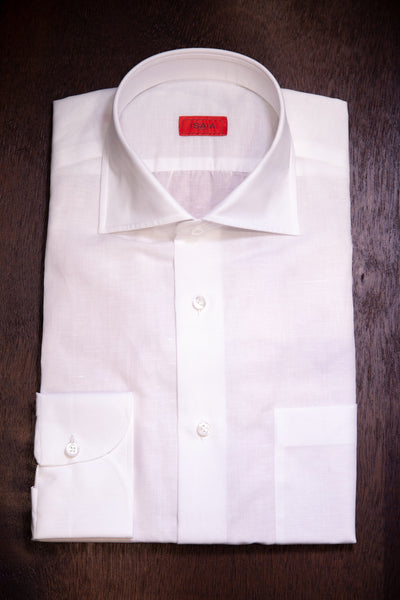 Isaia White Linen & Cotton Shirt KM301 01